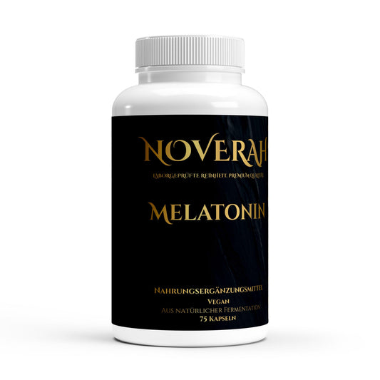 NOVERAH Melatonin 1mg – Vegane Kapseln Frontansicht. Laborgeprüfte Reinheit. Premium Qualität.