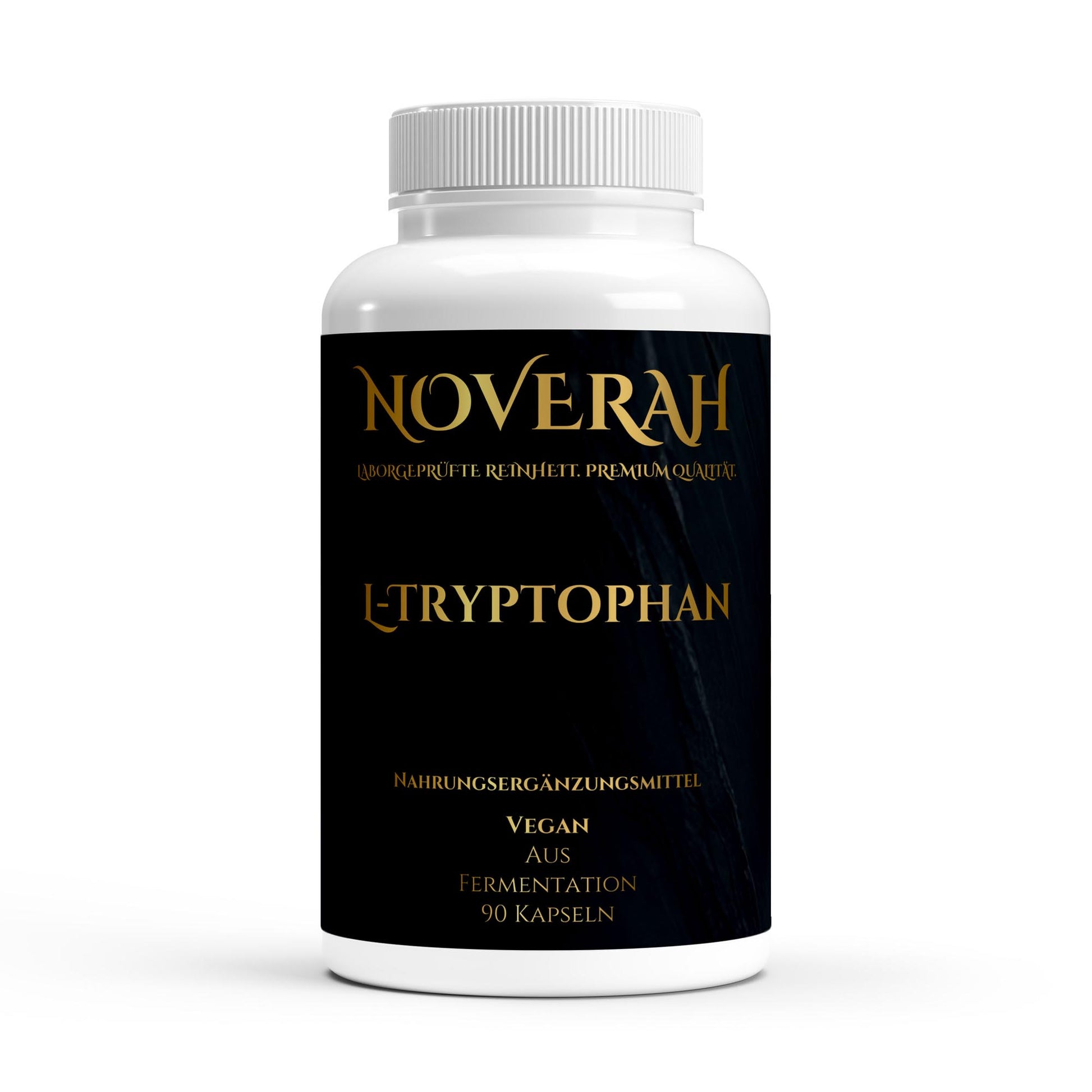 NOVERAH L-Tryptophan 500mg – Vegane Kapseln Frontansicht. Laborgeprüfte Reinheit. Premium Qualität.