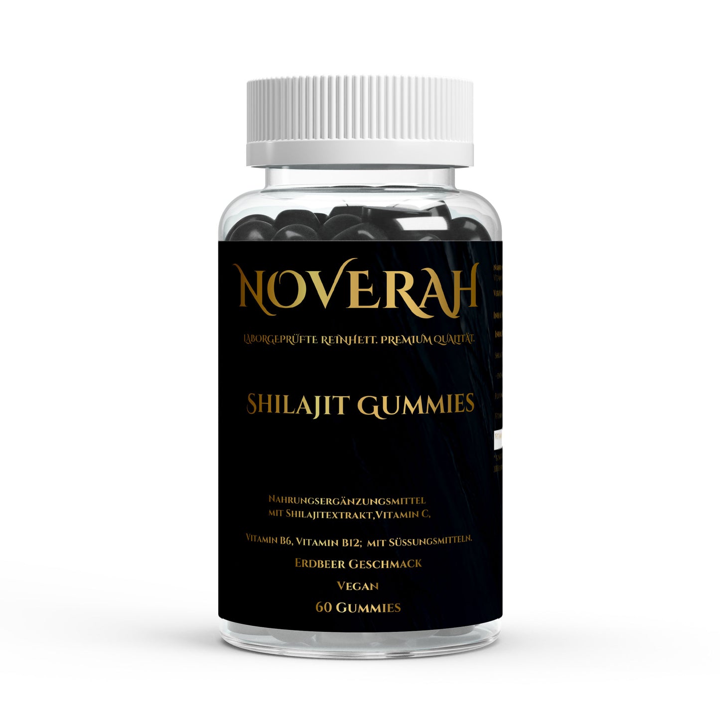 NOVERAH Shilajit Gummies mit Vitaminkomplex – Vegane Gummies Frontansicht. Laborgeprüfte Reinheit. Premium Qualität.