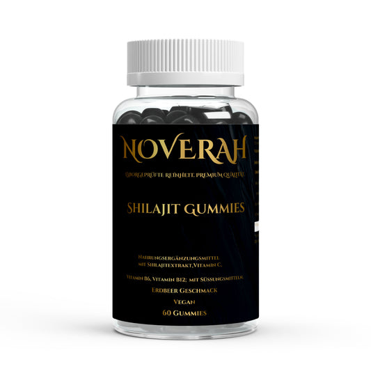 NOVERAH Shilajit Gummies mit Vitaminkomplex – Vegane Gummies Frontansicht. Laborgeprüfte Reinheit. Premium Qualität.