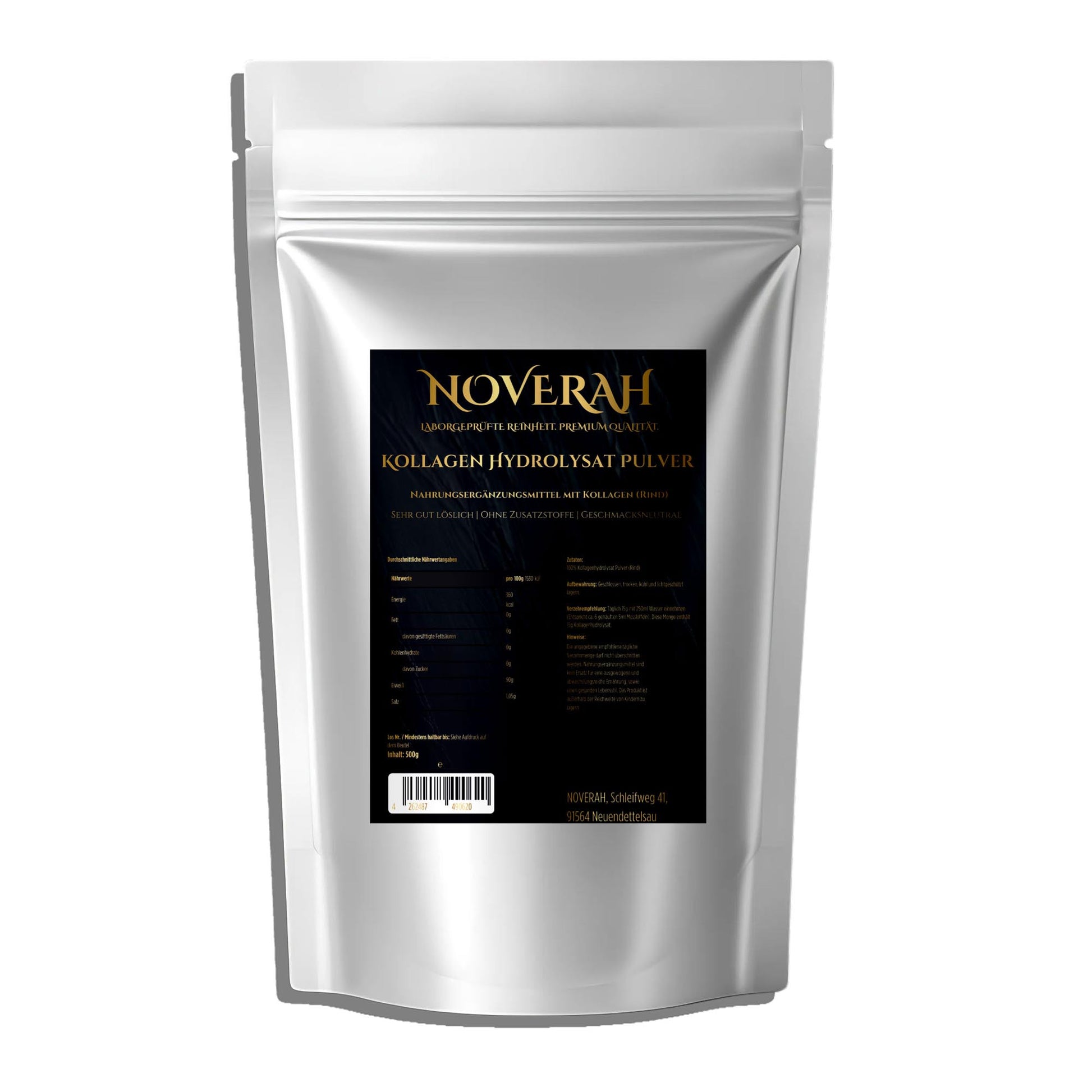 NOVERAH Kollagen Hydrolysat Pulver – Pulver Frontansicht. Laborgeprüfte Reinheit. Premium Qualität.