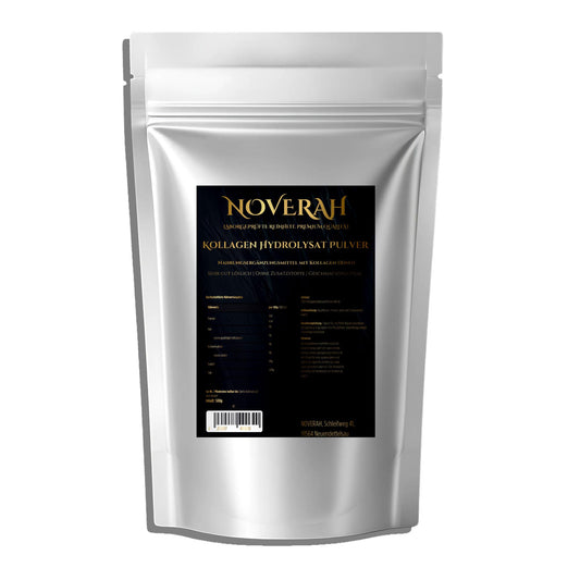 NOVERAH Kollagen Hydrolysat Pulver – Pulver Frontansicht. Laborgeprüfte Reinheit. Premium Qualität.