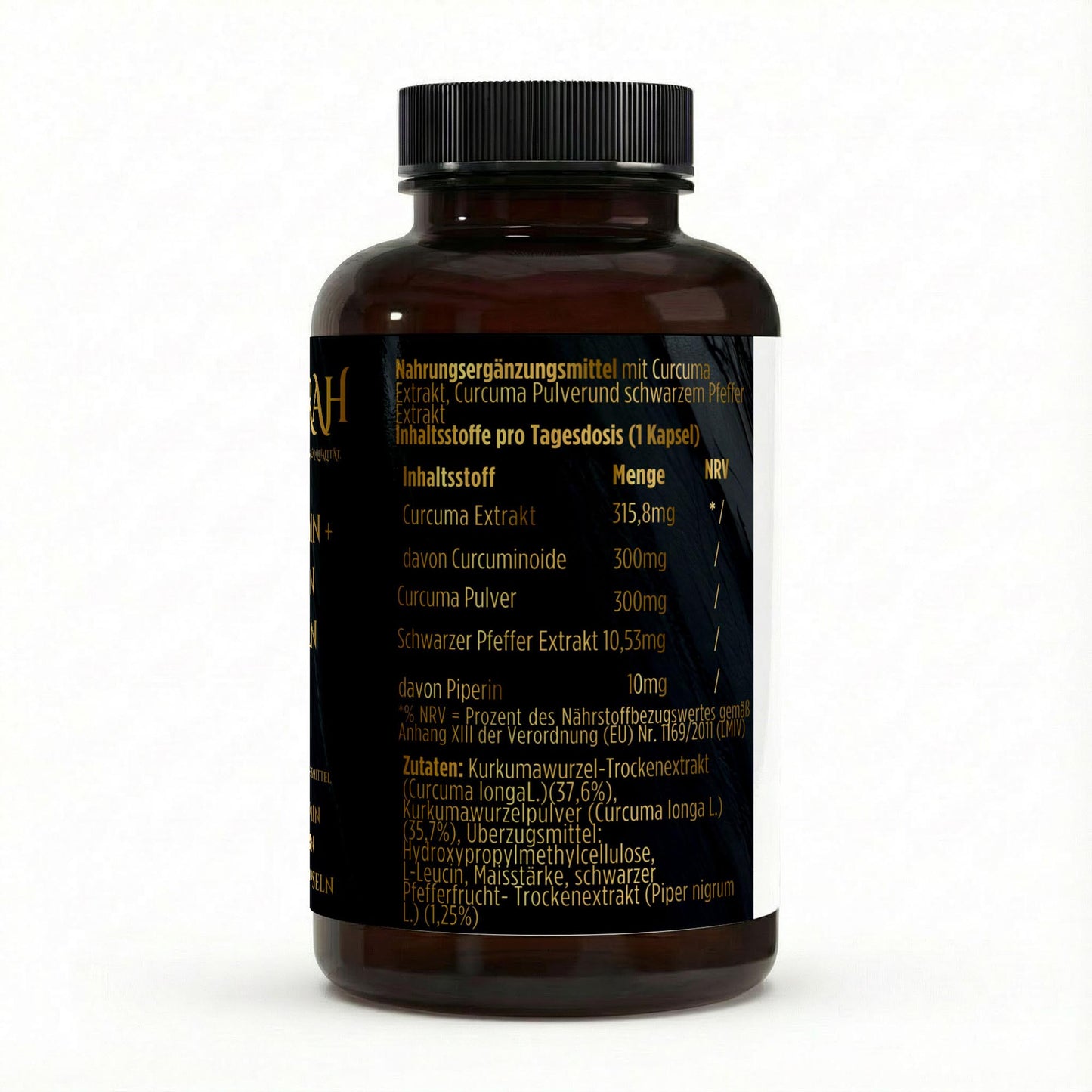 NOVERAH Curcuma Extrakt + Piperin – Produktdetail mit Nährwertangaben. Laborgeprüfte Reinheit. Premium Qualität.