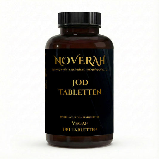 NOVERAH Jod Tabletten – Vegane Tabletten Frontansicht. Laborgeprüfte Reinheit. Premium Qualität.