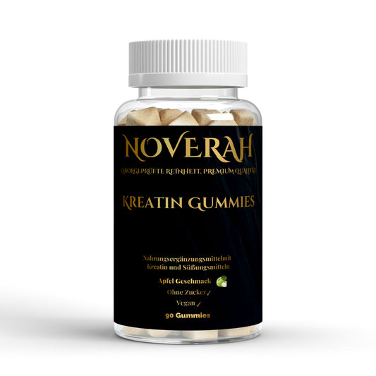 NOVERAH Kreatin Gummies Apfel – Vegane Gummies Frontansicht. Laborgeprüfte Reinheit. Premium Qualität.