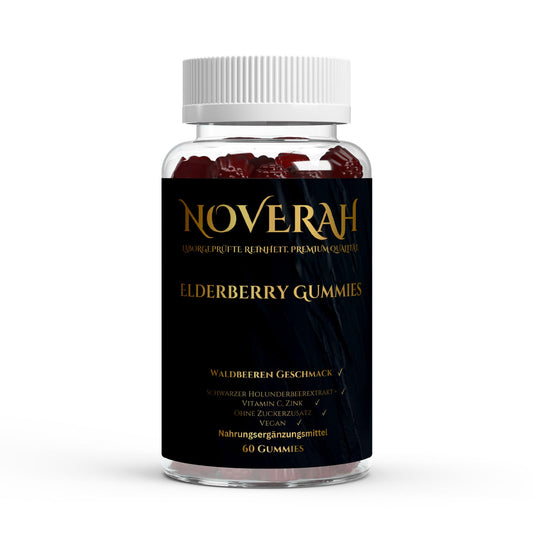 NOVERAH Elderberry Gummies – Vegane Gummies Frontansicht. Laborgeprüfte Reinheit. Premium Qualität.