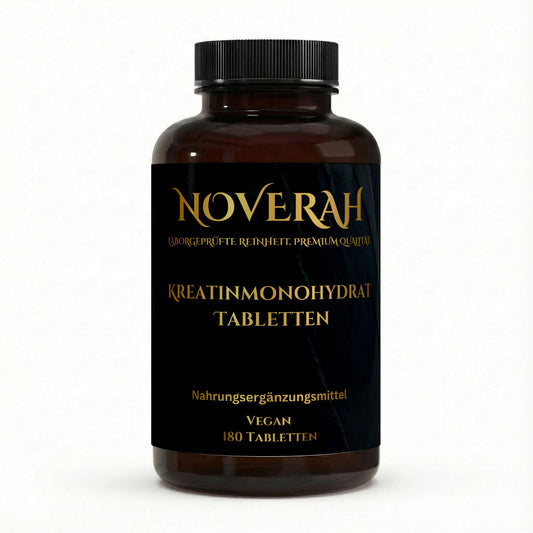 NOVERAH Kreatin Tabletten – Vegane Tabletten Frontansicht. Laborgeprüfte Reinheit. Premium Qualität.