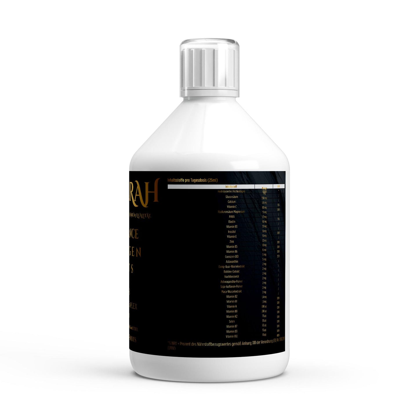 NOVERAH FemBalance Liquid Kollagen – Produktdetail mit Nährwertangaben. Laborgeprüfte Reinheit. Premium Qualität.