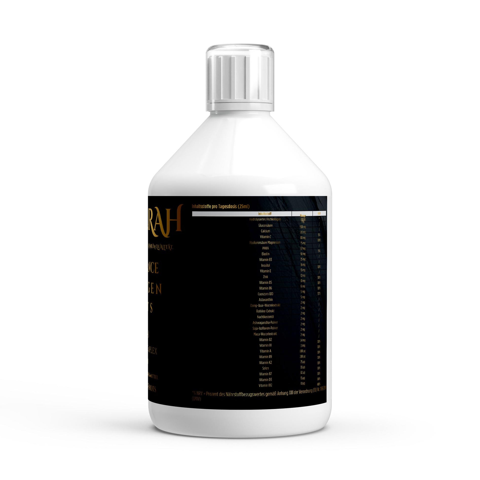 NOVERAH FemBalance Liquid Kollagen – Produktdetail mit Nährwertangaben. Laborgeprüfte Reinheit. Premium Qualität.