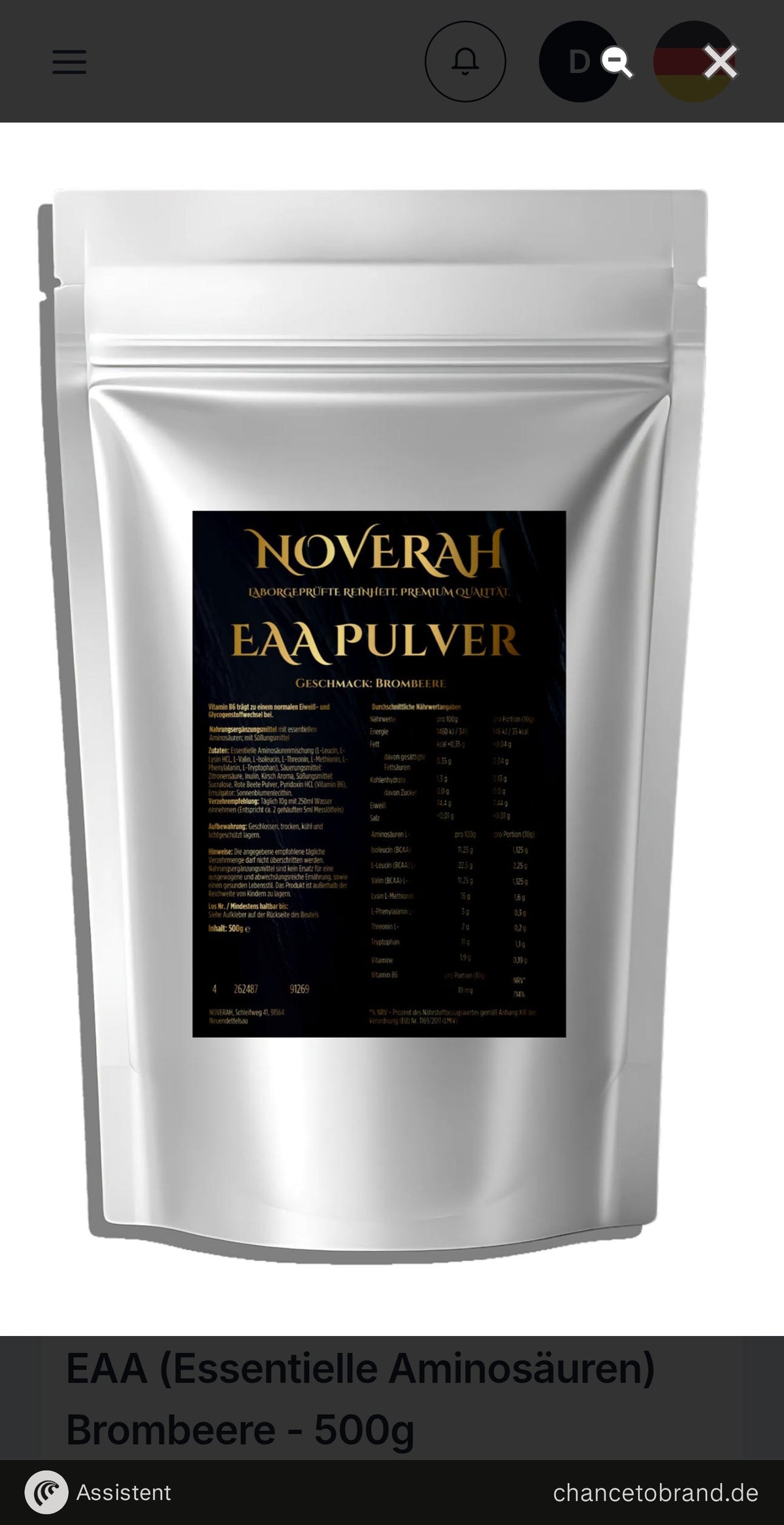 NOVERAH EAA Amino Matrix Brombeere – Pulver-Doypack, Geschmack Brombeere