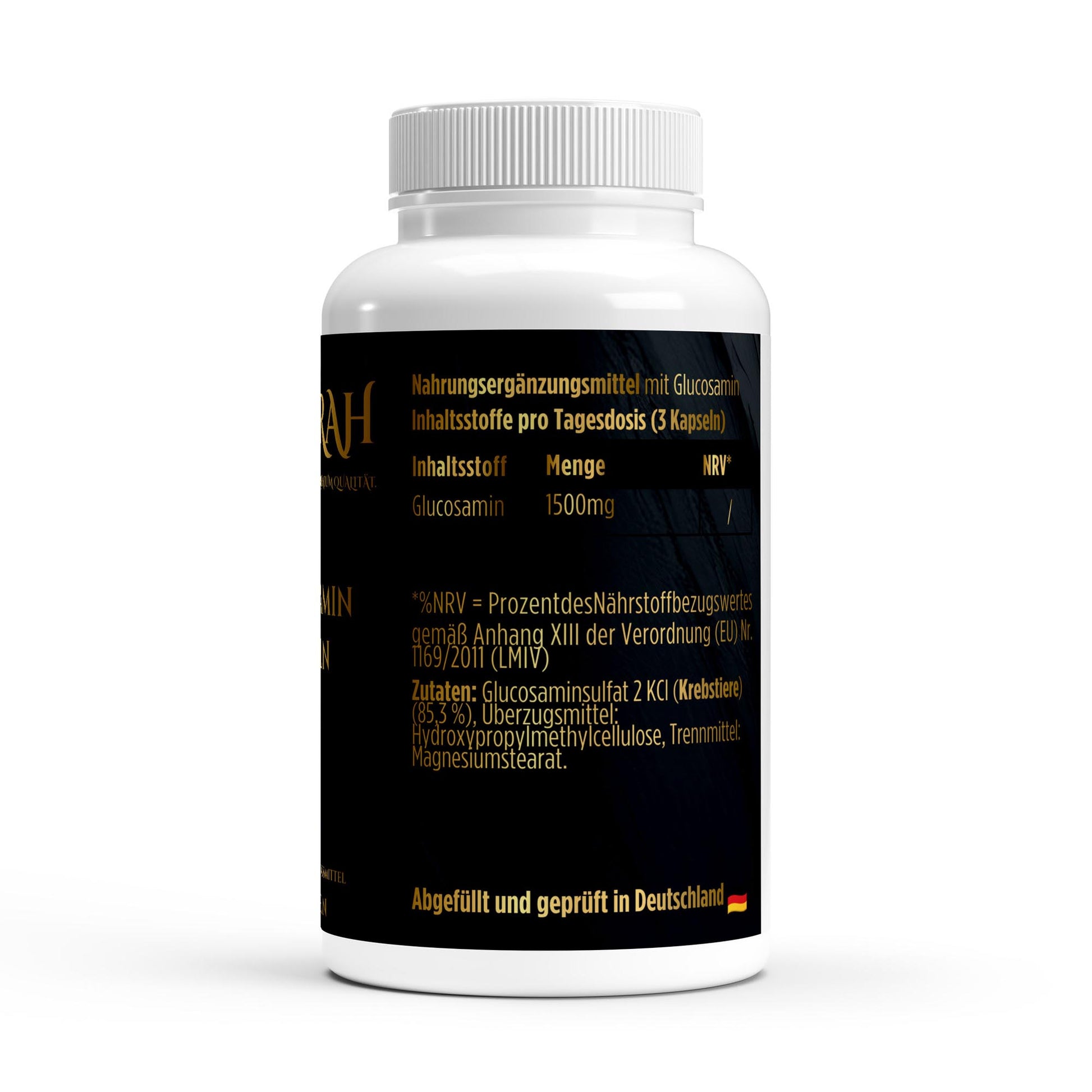 NOVERAH Glucosamin 500mg – Produktdetail mit Nährwertangaben. Laborgeprüfte Reinheit. Premium Qualität.