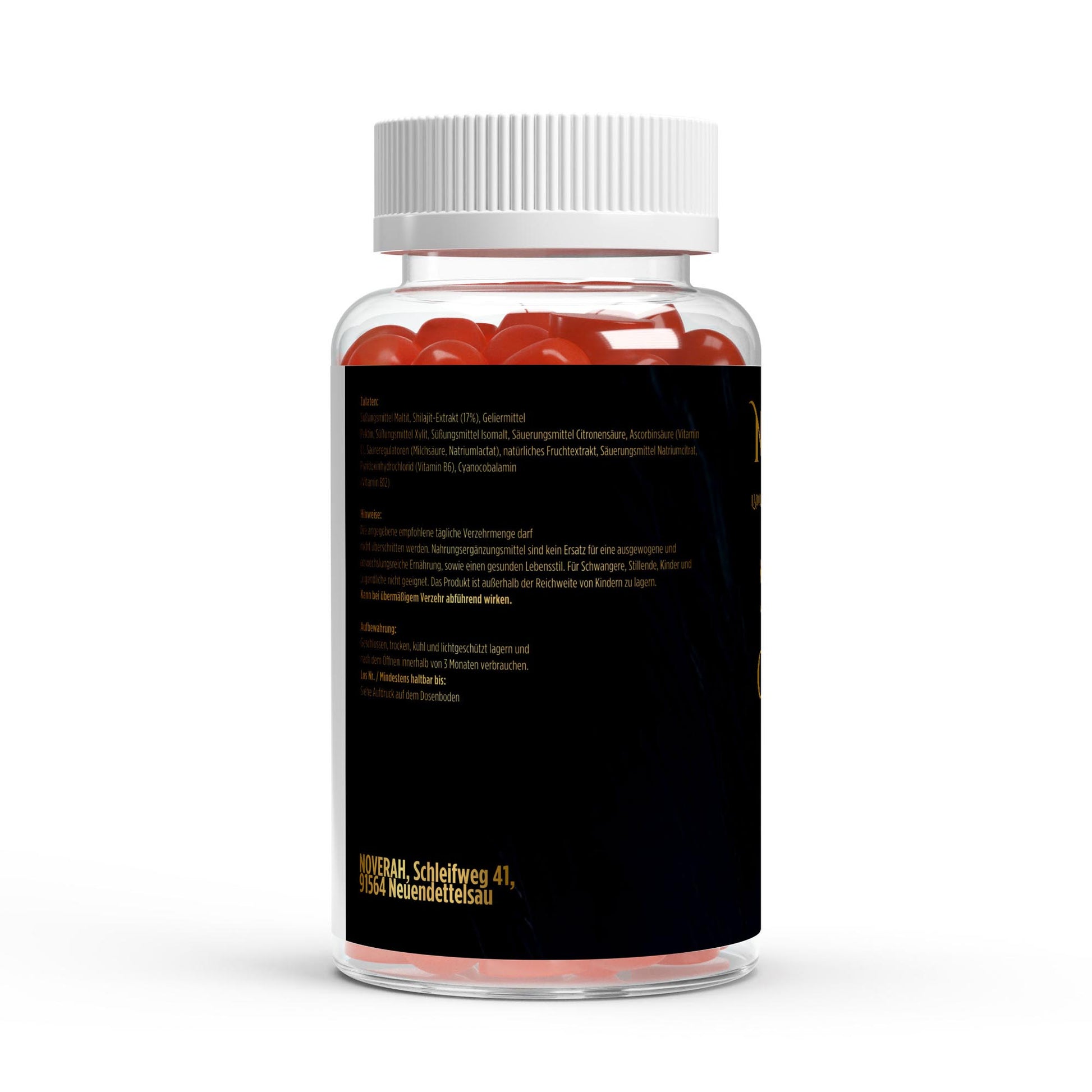 NOVERAH Shilajit + Vitamine Gummies – Produktdetail mit Nährwertangaben. Laborgeprüfte Reinheit. Premium Qualität.