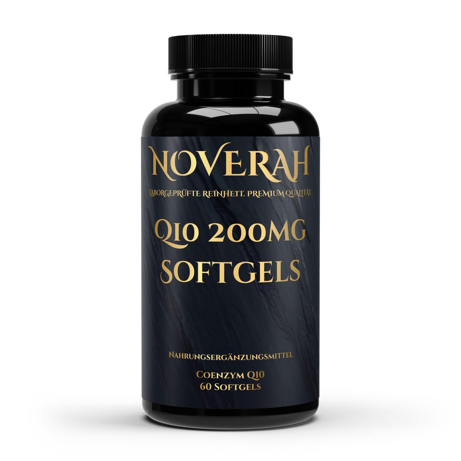 NOVERAH Coenzym Q10 200mg – Kapseln Frontansicht. Laborgeprüfte Reinheit. Premium Qualität.