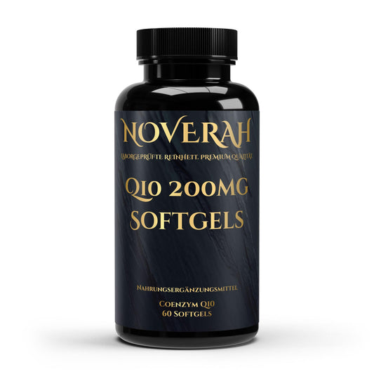 NOVERAH Coenzym Q10 200mg – Kapseln Frontansicht. Laborgeprüfte Reinheit. Premium Qualität.
