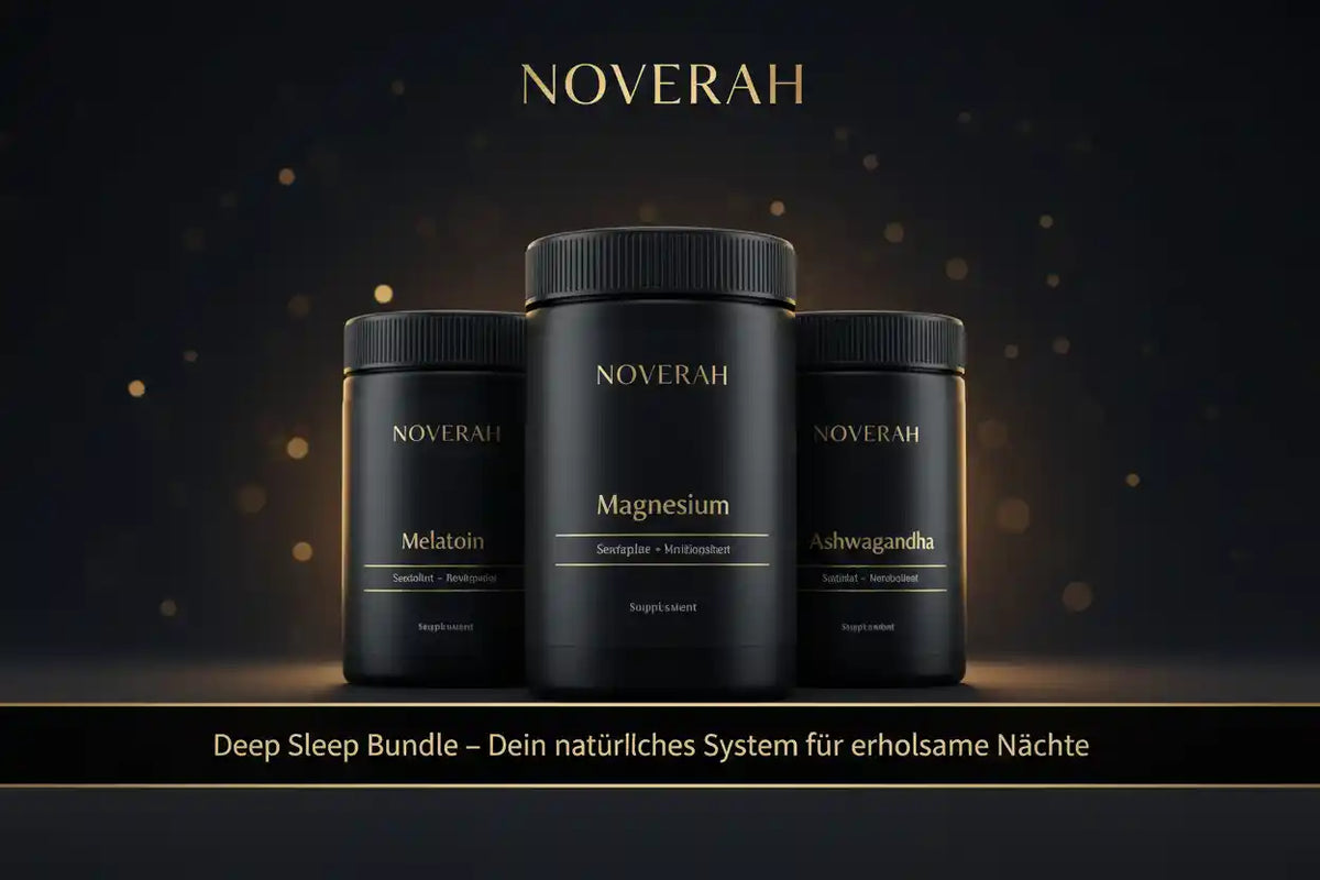 NOVERAH Abendritual & Entspannung Bundle – Melatonin, Magnesium 5-fach Komplex + B6 & Ashwagandha, Bundle Frontansicht