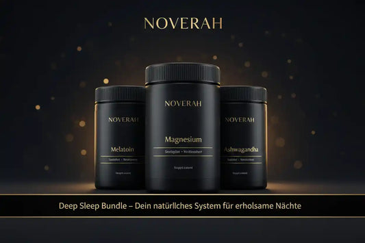 NOVERAH Abendritual & Entspannung Bundle – Melatonin, Magnesium 5-fach Komplex + B6 & Ashwagandha, Bundle Frontansicht