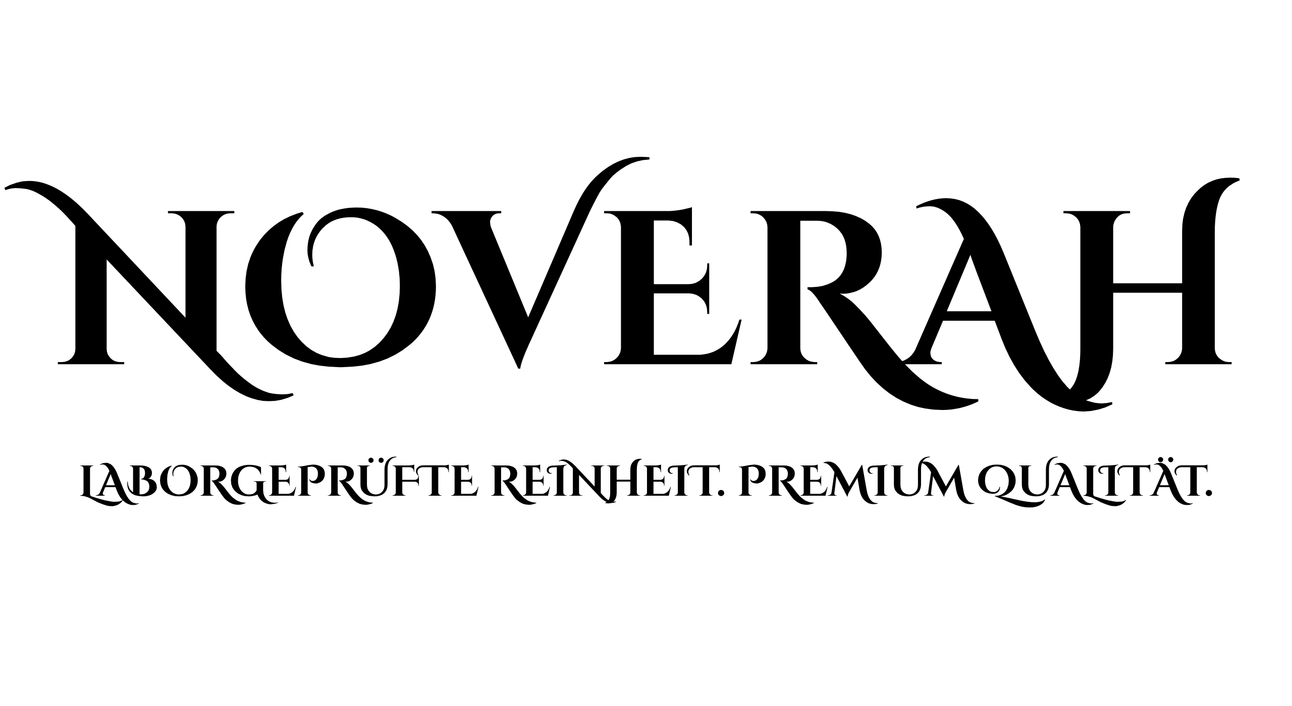 NOVERAH Logo mit dem Slogan laborgeprüfte Reinheit und Premium Qualität für evidenzbasierte Nahrungsergänzungsmittel.