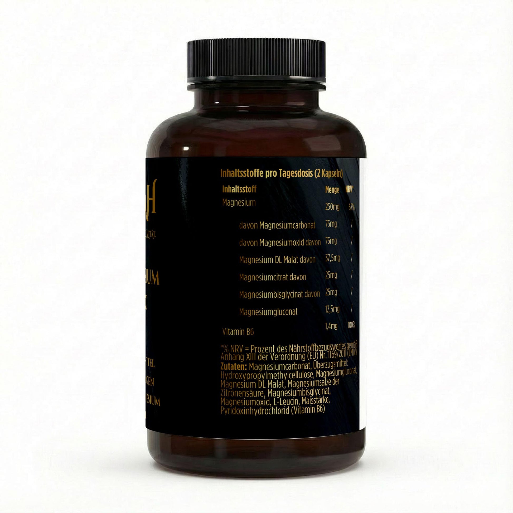 Inhaltsstoffe von NOVERAH Magnesium Komplex Kapseln 6 fach mit Vitamin B6 mit detaillierter Deklaration der Zusammensetzung