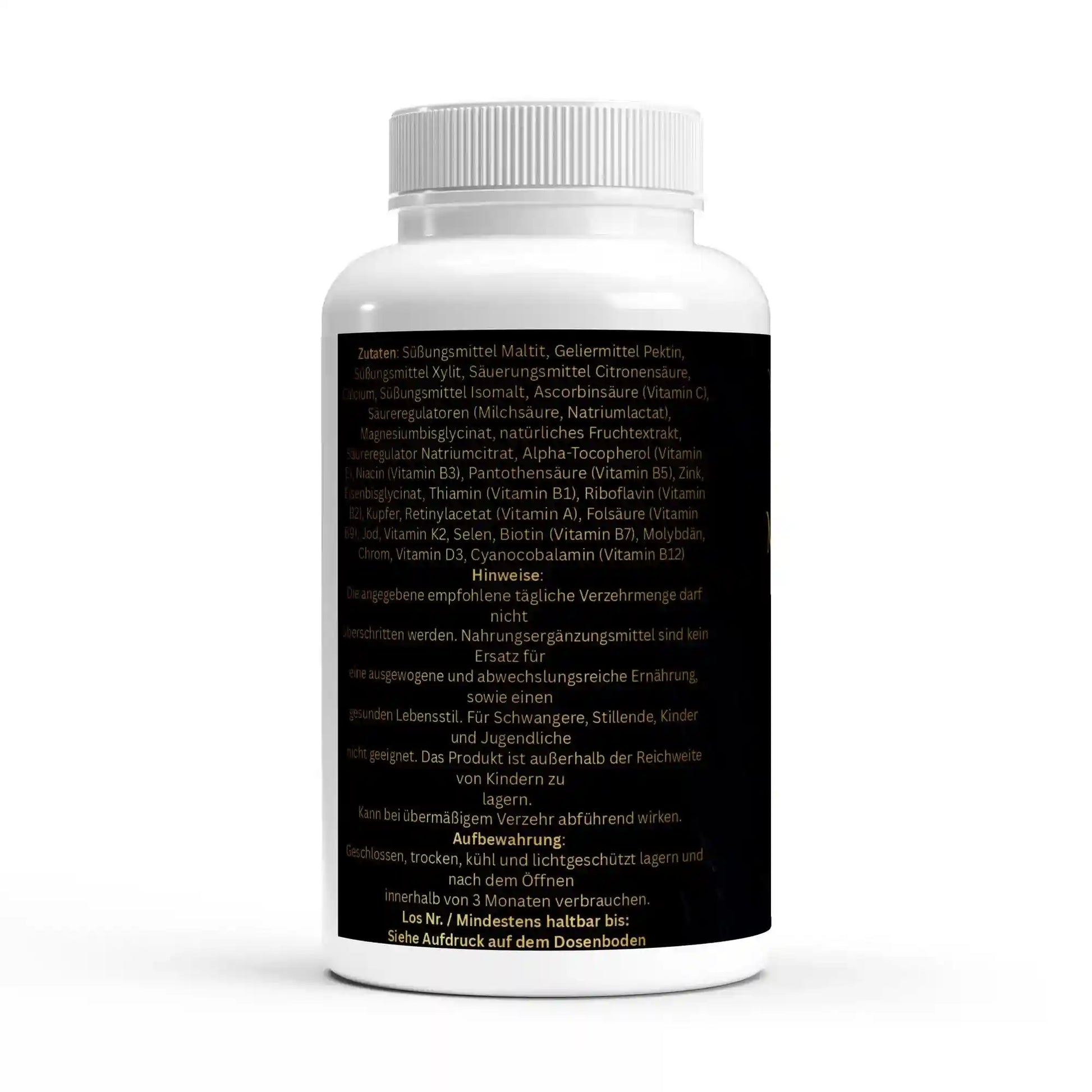 Inhaltsstoffe von NOVERAH Multivitamin Mineral Gummies vegan zuckerfrei mit detaillierter Deklaration der Vitamine und Mineralstoffe