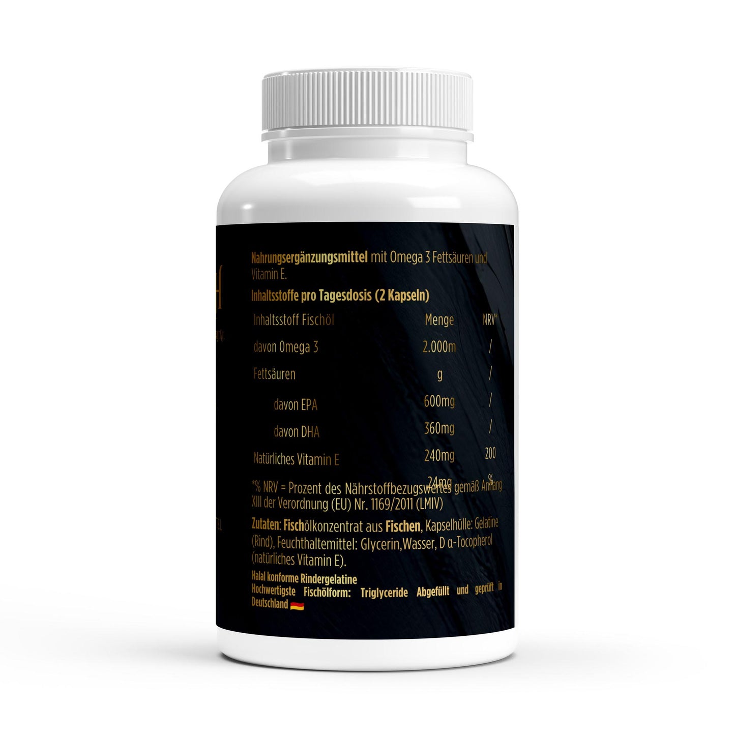 Inhaltsstoffe von NOVERAH Omega 3 Fischoel Triglyceride EPA DHA Halal mit detaillierter Deklaration der Zusammensetzung – NOVERAH