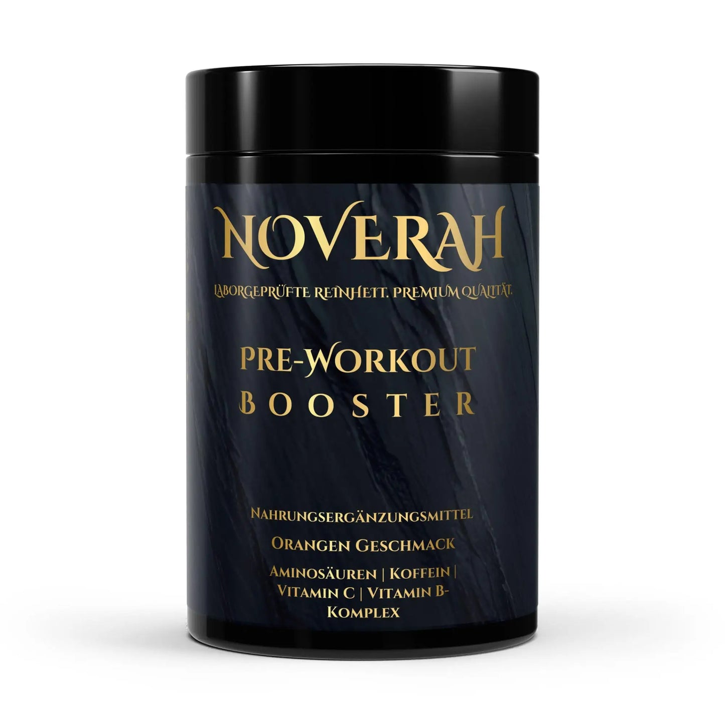 Vorderansicht der NOVERAH Pre Workout Booster Orange 520g Dose mit Etikett und Verpackungsdesign – NOVERAH
