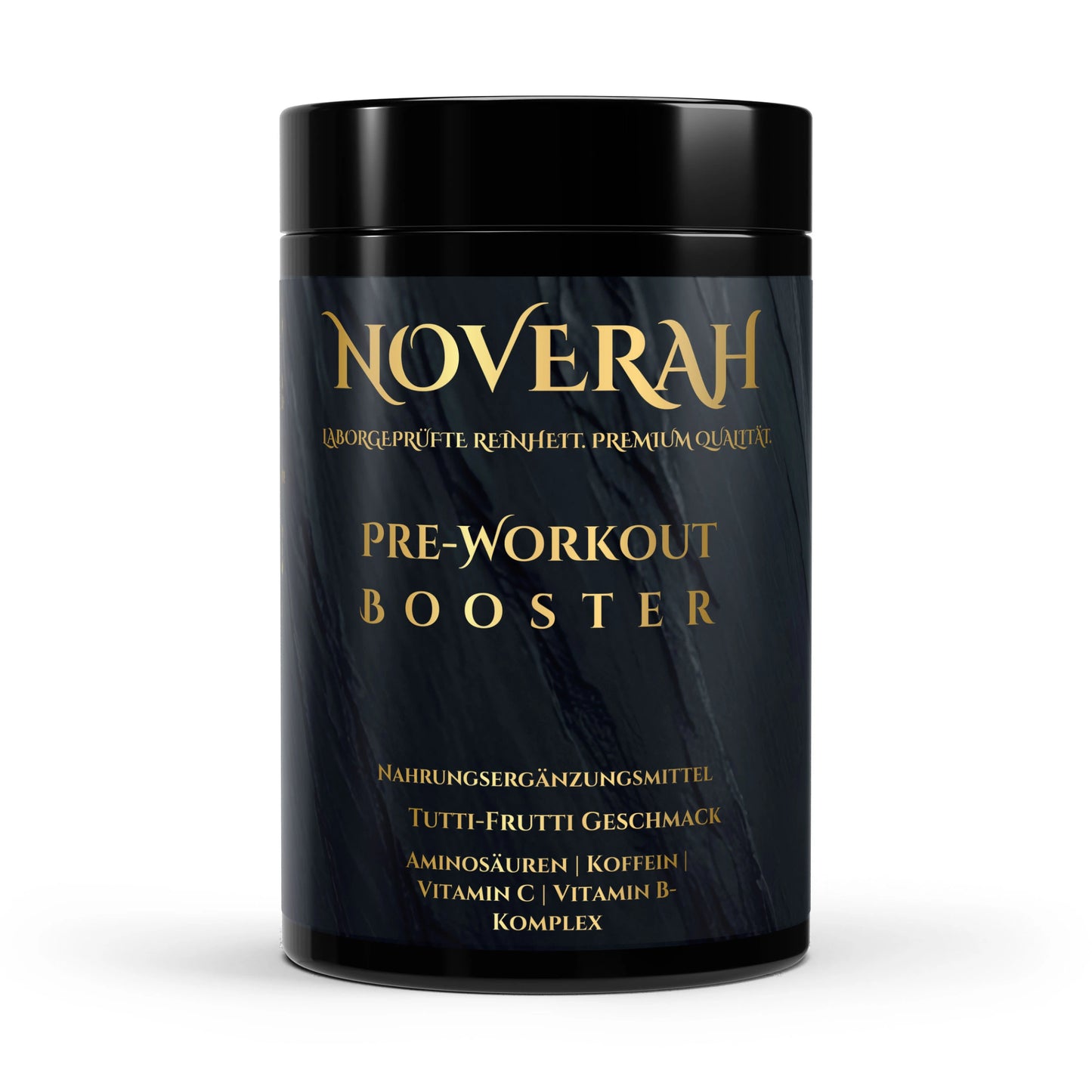 Vorderansicht der NOVERAH Pre Workout Booster Tutti Frutti 520g Dose mit Etikett und Verpackungsdesign – NOVERAH